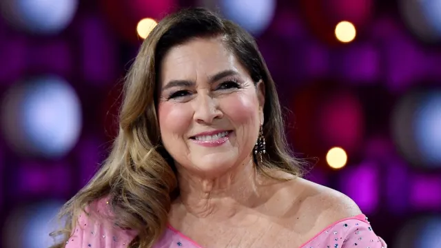Romina Power negli studi di Canale 5 (2014).